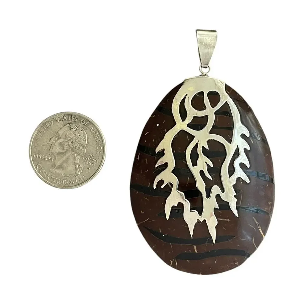 Sterling silver 925 Wooden pendant